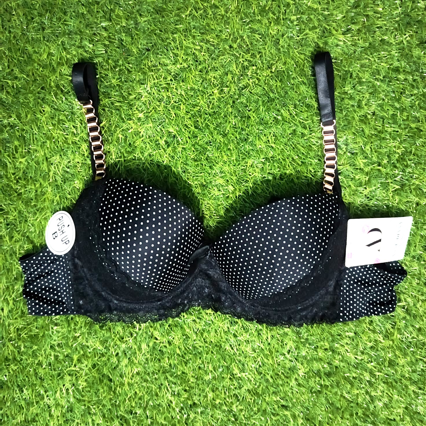 Chain Strips Dotted Printed Bra Panty Set