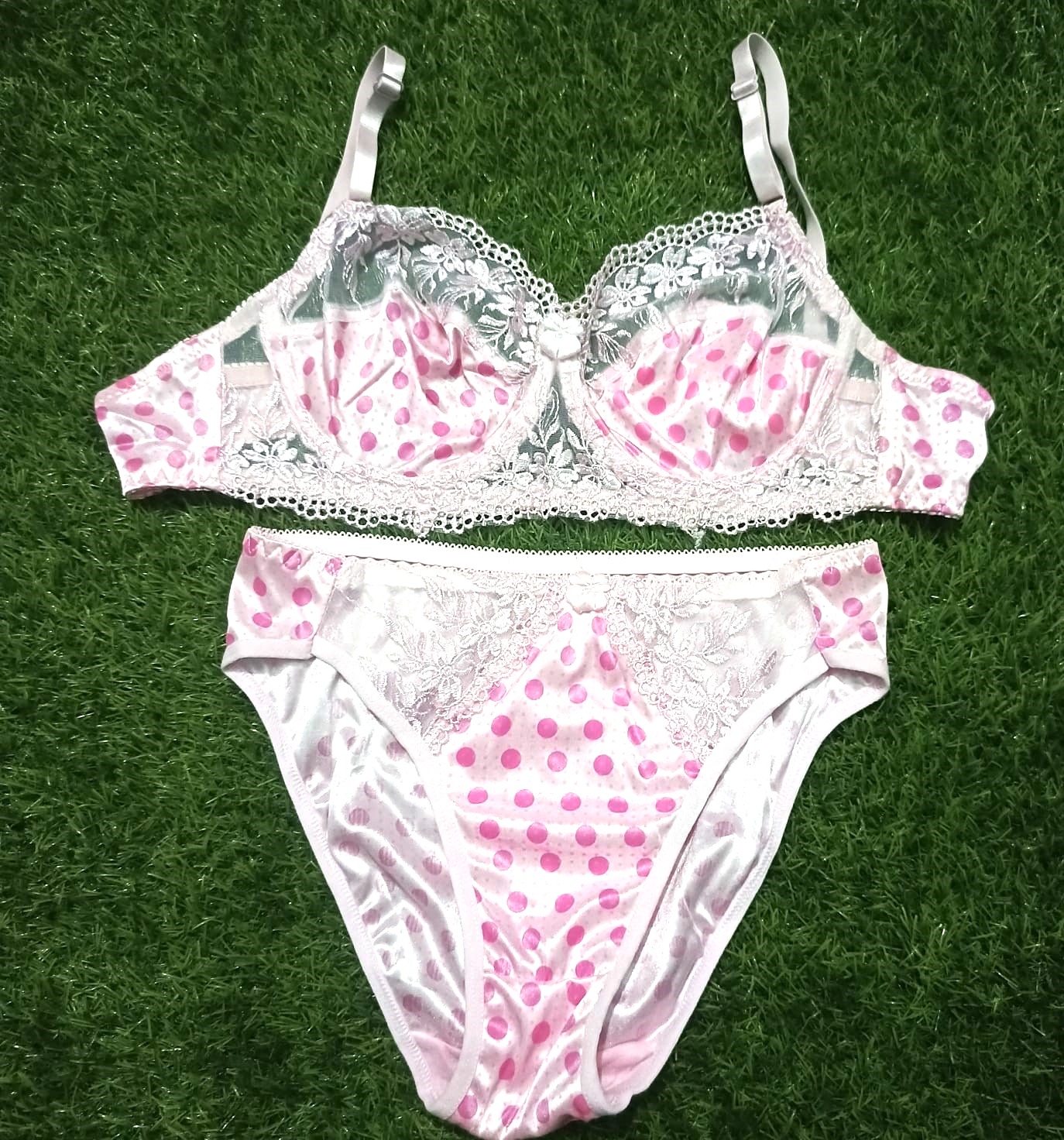Half Net Dotted Bra Panty Set