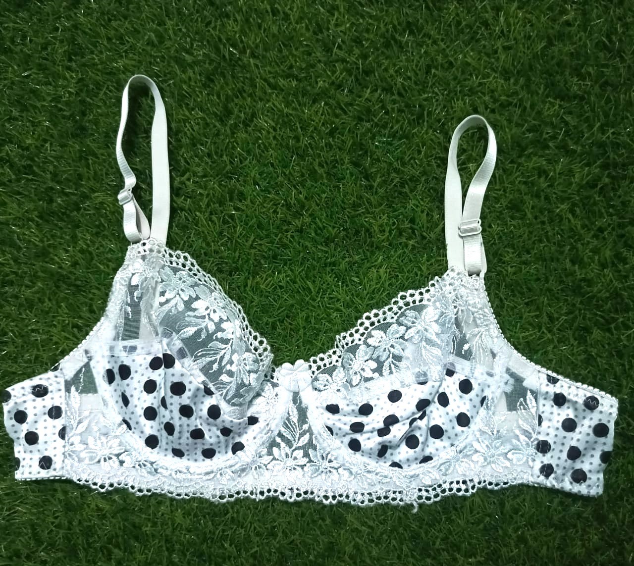 Half Net Dotted Bra Panty Set