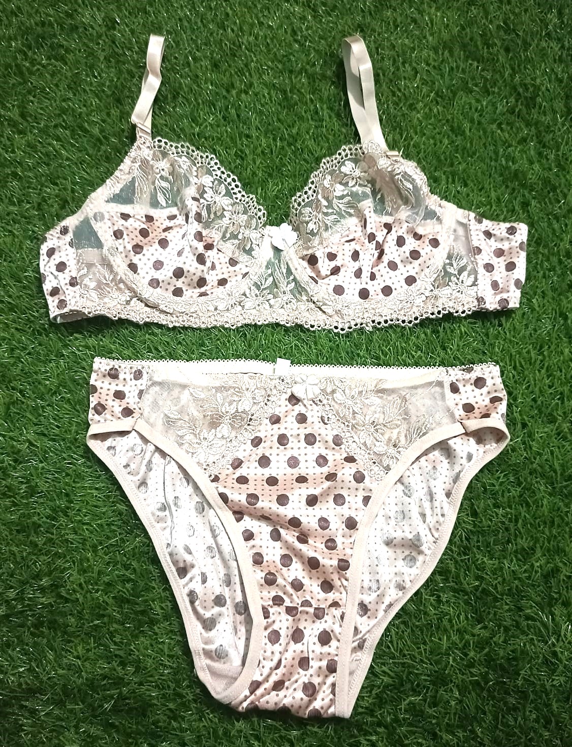Half Net Dotted Bra Panty Set