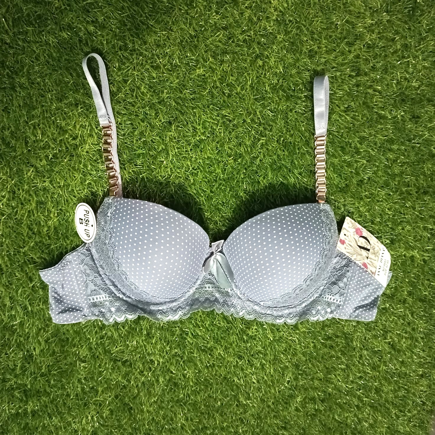 Chain Strips Dotted Printed Bra Panty Set