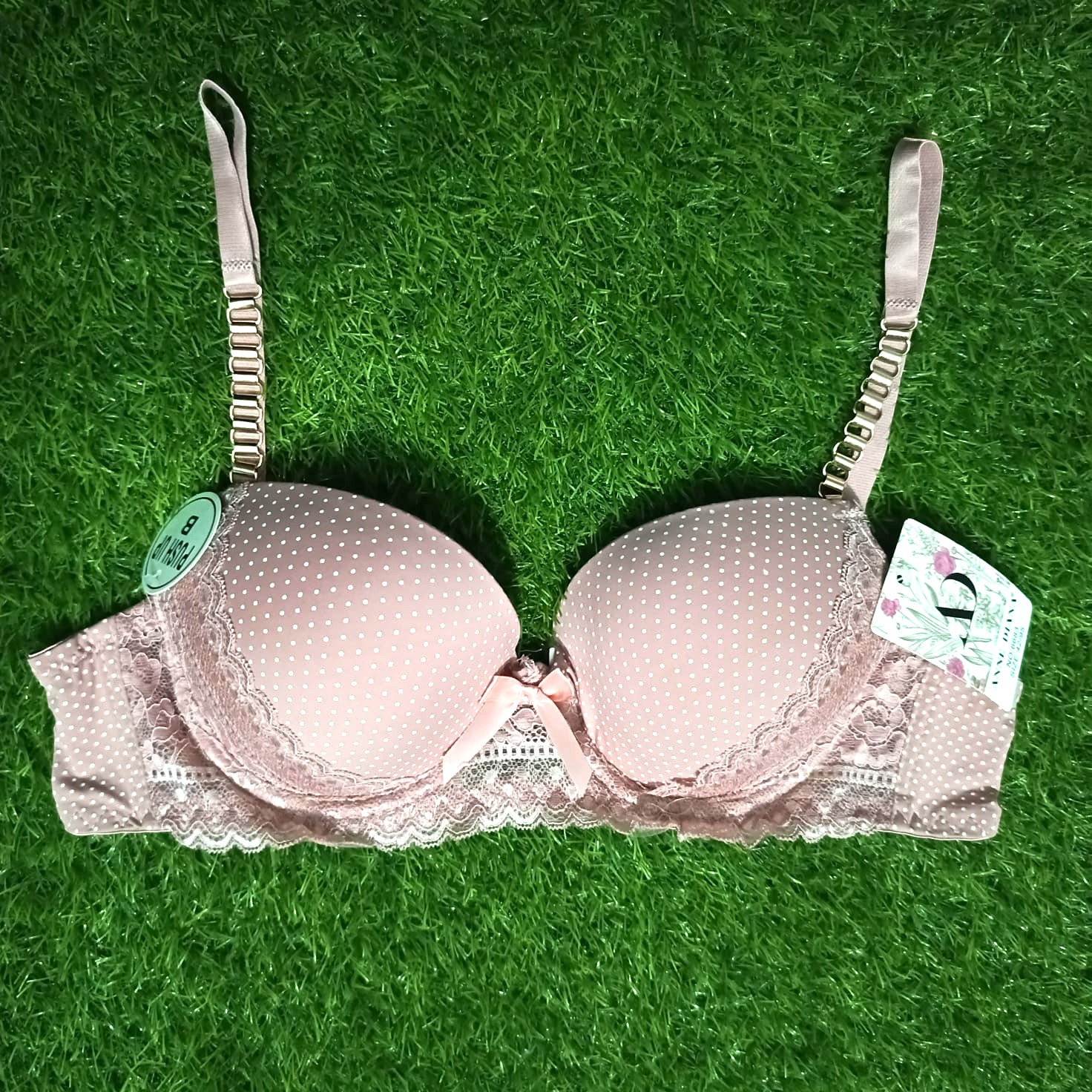 Chain Strips Dotted Printed Bra Panty Set