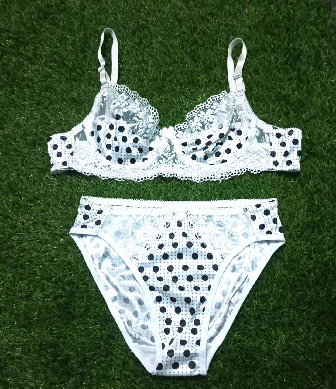 Half Net Dotted Bra Panty Set