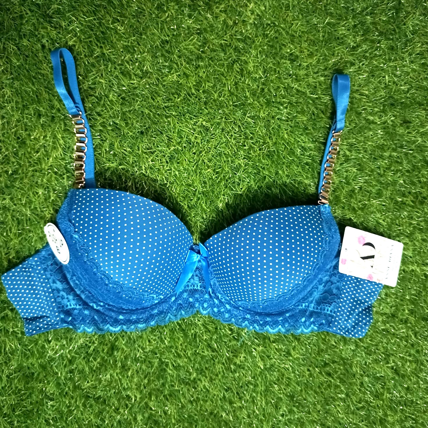 Chain Strips Dotted Printed Bra Panty Set
