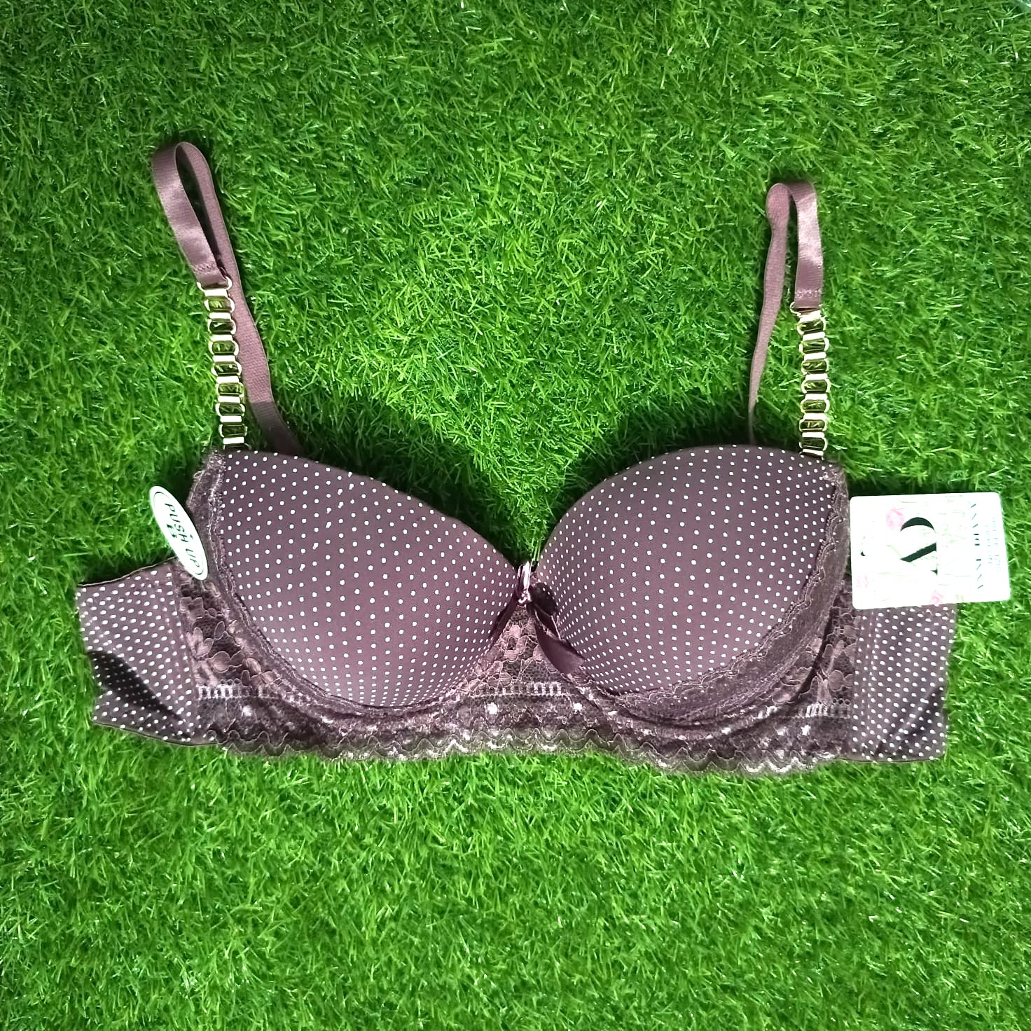 Chain Strips Dotted Printed Bra Panty Set