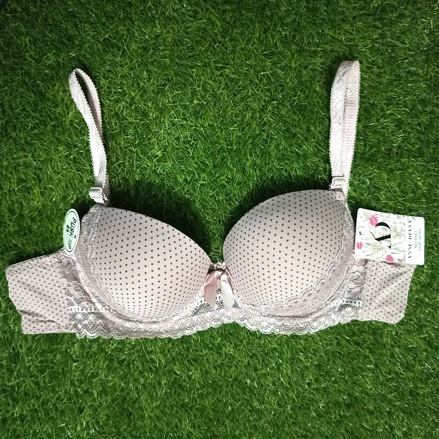 Chain Strips Dotted Printed Bra Panty Set